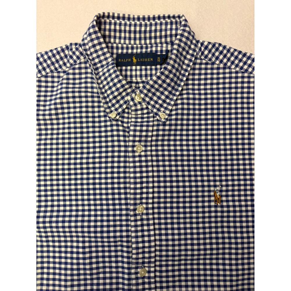 Ralph Lauren Mens XL Blue White Gingham Check Cotton Button Down Shirt LS